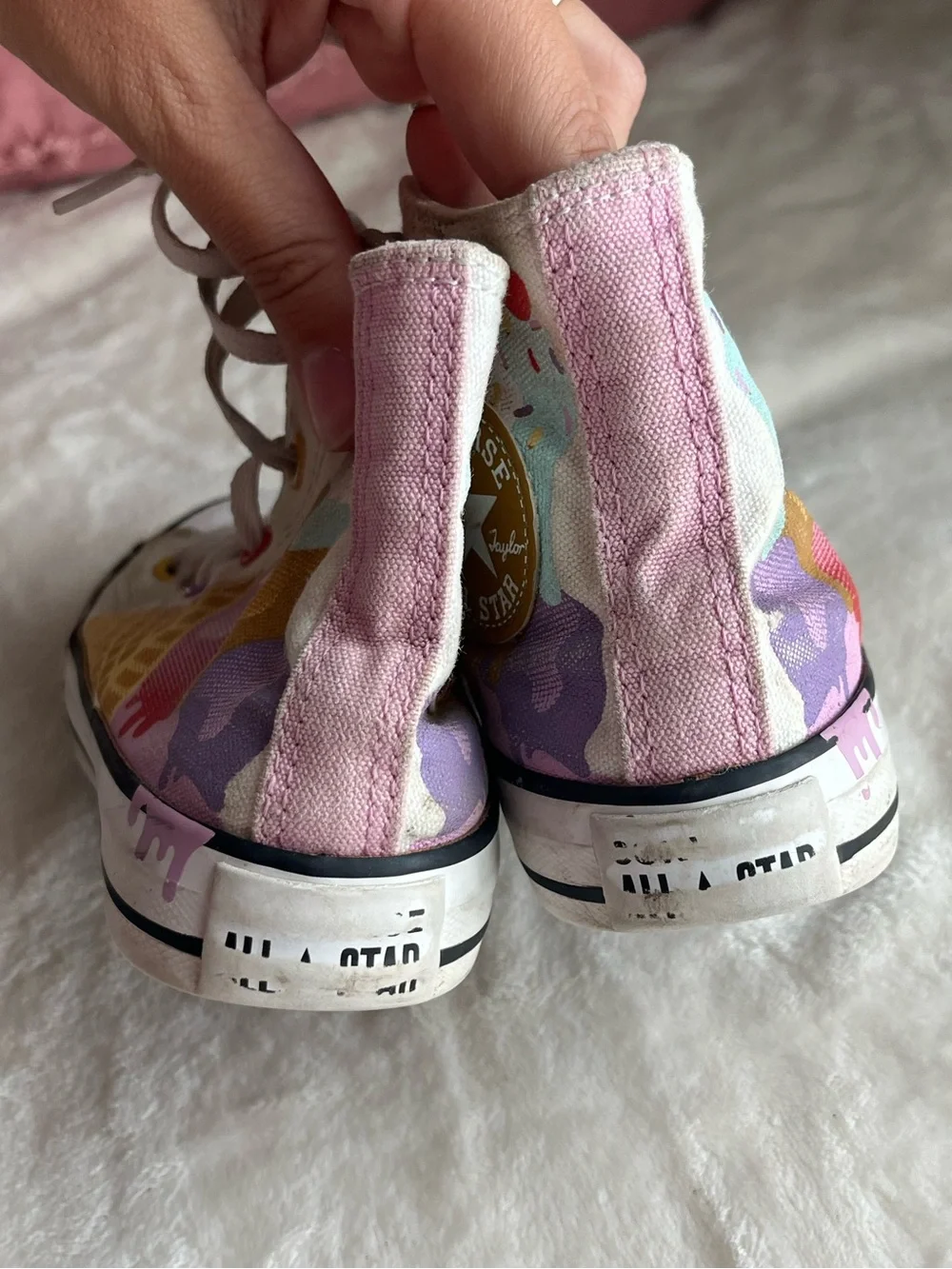 Kids High-Top Converse with Ice Cream Cone Print - White with Pastel Accents